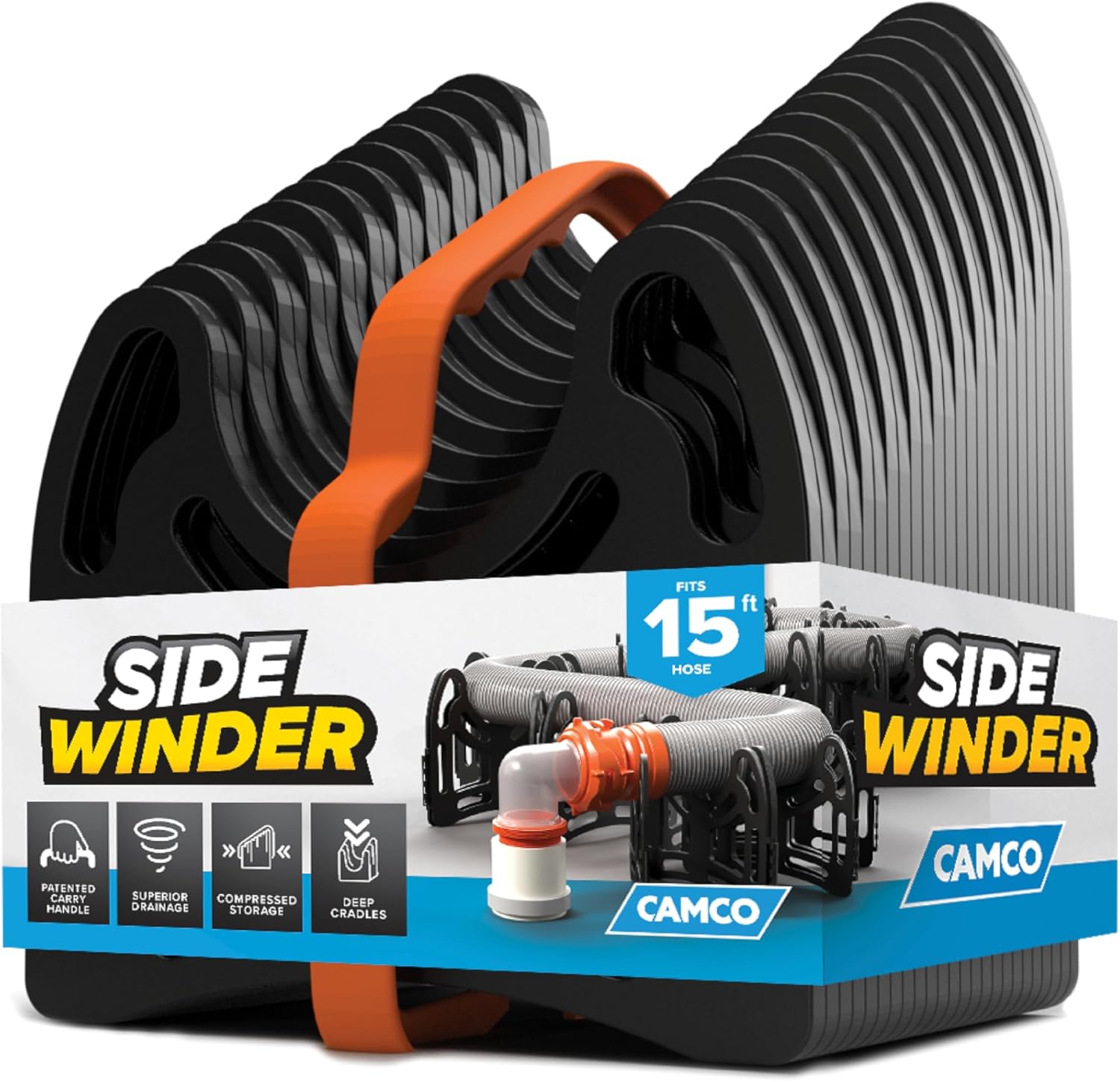RV sewer management - hose support cradle prevents kinks