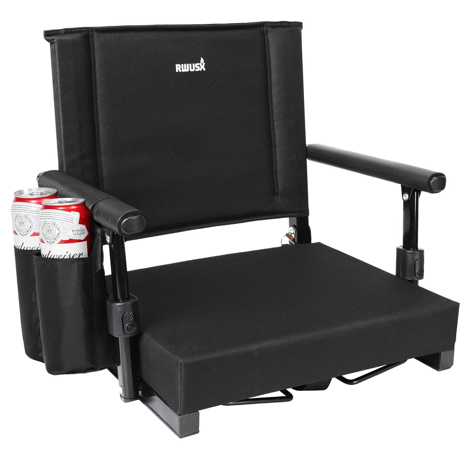 Padded Stadium Seats with Back Support and Cushion, Portable Foldable Bleacher Chair, Folding Stadium Seats for Football Camping Concerts and Festivals Black