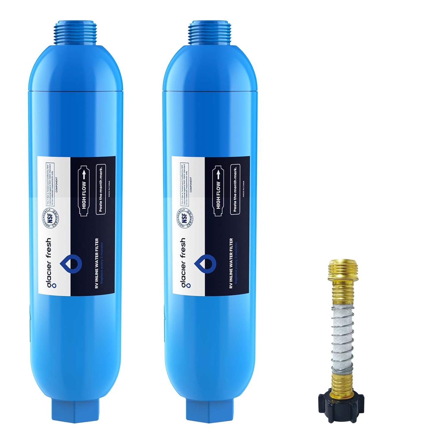 GLACIER FRESH RV inline water filter with flexible hose protector