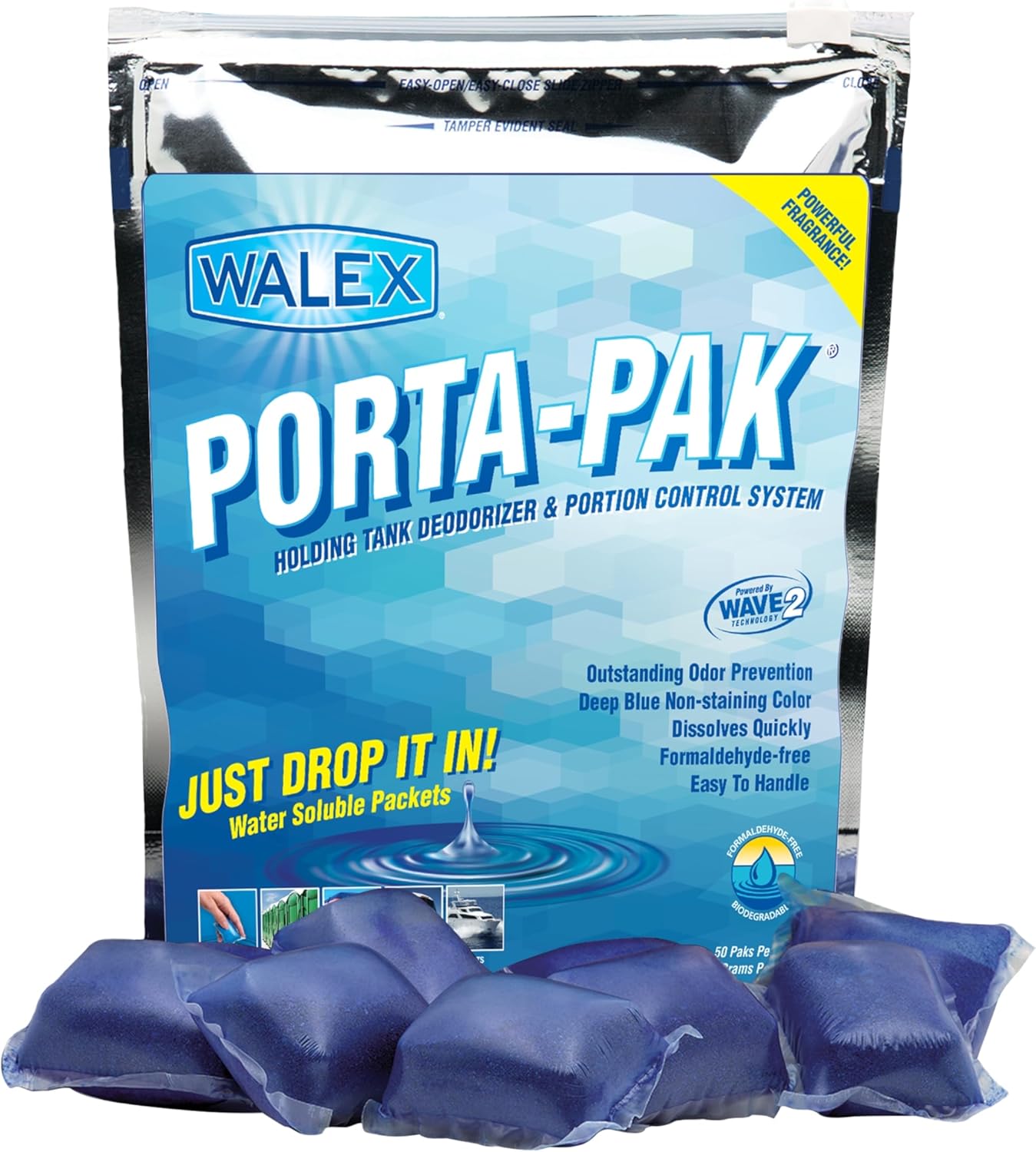 Walex Porta-Pak RV holding tank treatment dissolvable drop-in pods
