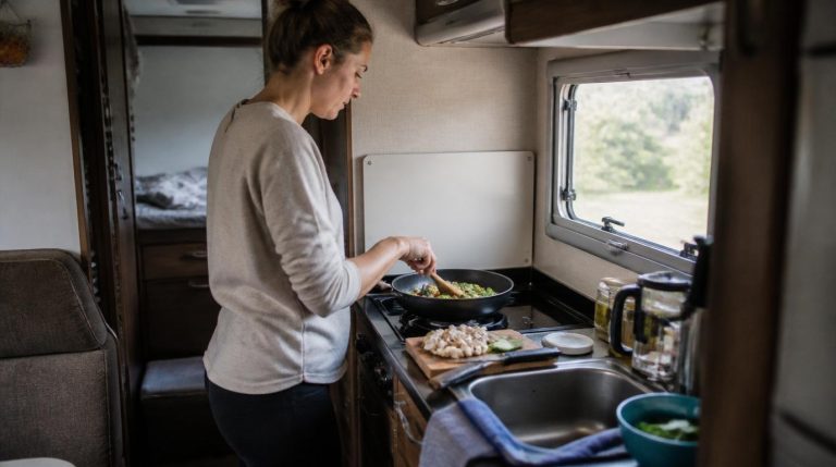 rv kitchen small space cooking with compact cookware and limited counter space