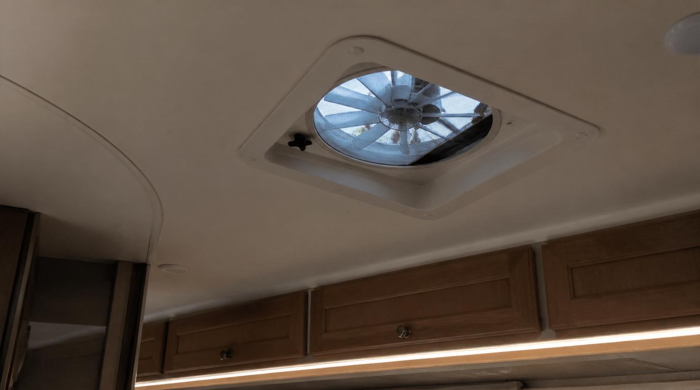 RV interior with practical accessories for comfort